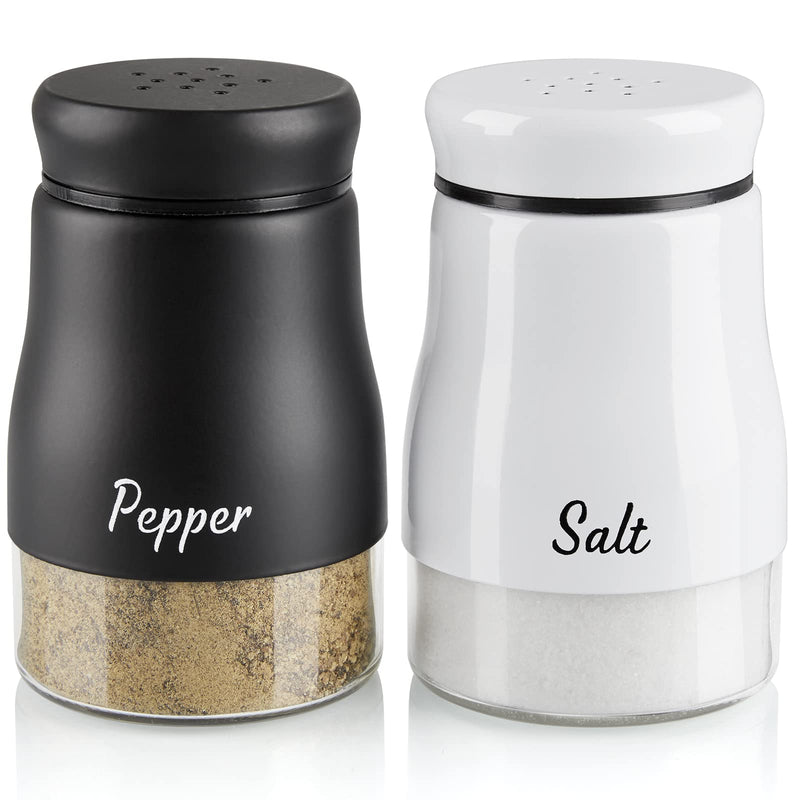 [Australia - AusPower] - Farmhouse Salt and Pepper Shakers Set, Bivvclaz 5 Ounce Stainless Steel Salt and Pepper Dispenser with Glass Bottom, Cute Salt and Pepper Shakers for Farmhouse Modern Home Kitchen Decor, Easy Filling Black&White 