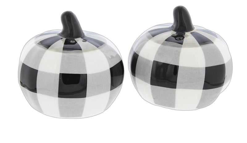 [Australia - AusPower] - Special T Imports Buffalo Check Pumpkin Salt & Pepper Shakers, White, Black, Grey, 2.5InW x 2.5InH 