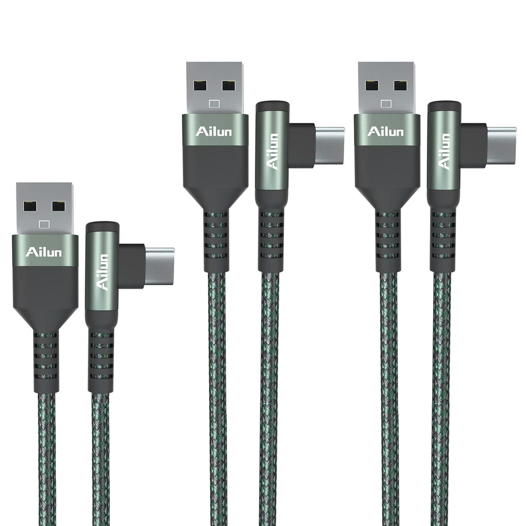 [Australia - AusPower] - Ailun USB C Cable Right Angle 90 Degree Elbow USB A to C 60W PD Fast Charge Nylon Braided 3Pack [3ft+6ft+6ft] Compatible with Galaxy S22/S22+/S22 Ultra, S21 5G, S20 S10 iPad Pro MacBook Switch 