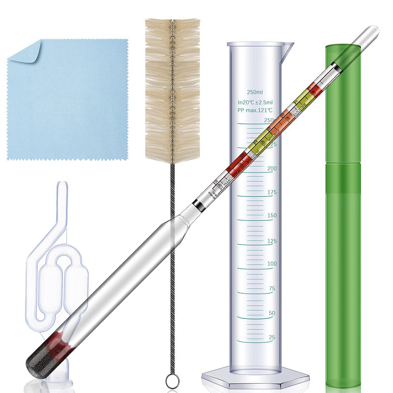 [Australia - AusPower] - 6 Pieces Test Jar Combo Includes Triple-Scale Alcohol Hydrometer for Wine, Beer with Cleaning Brush Cleaning Cloth and 2 Pieces Bubble Airlock for Home Brewing Supplies 