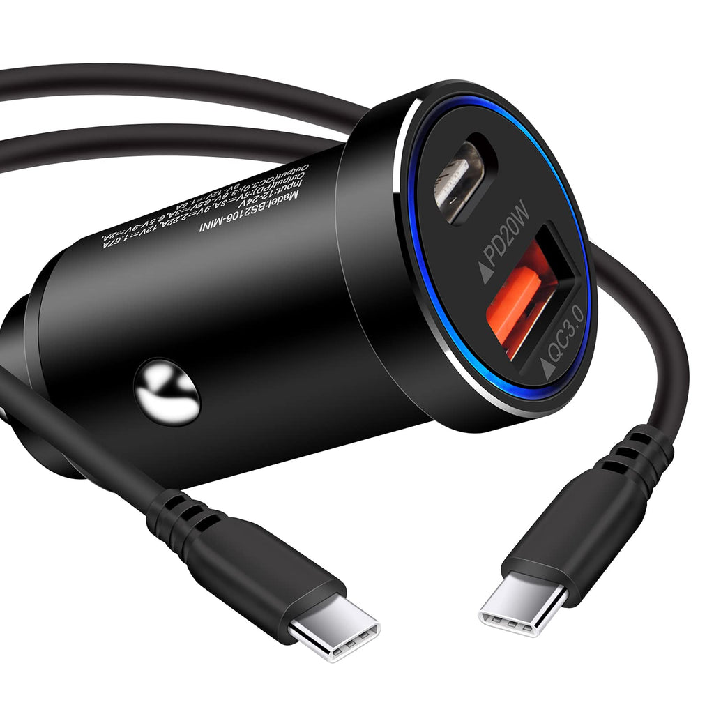 [Australia - AusPower] - USB C Car Charger 38W 2Ports All Metal Power Delivery Car Adapter Fast Charging for Samsung Galaxy S22/S21/S20 FE/Plus/Ultra/S10/Note 22/20,iPad Pro,Pixel,iPhone 13/12 Pro/Max-6ft USBC to USB C Cable 