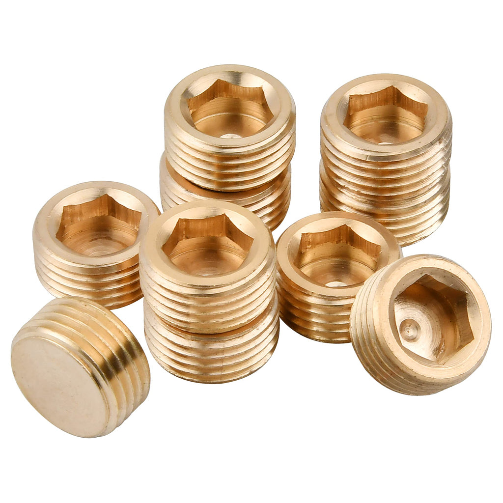 [Australia - AusPower] - Gransuncy 10 Pcs Brass 1/2'' NPT Male Pipe Plug Fitting Assortment Set Stainless Steel Male Thread Internal Allen Head Pipe Plug 