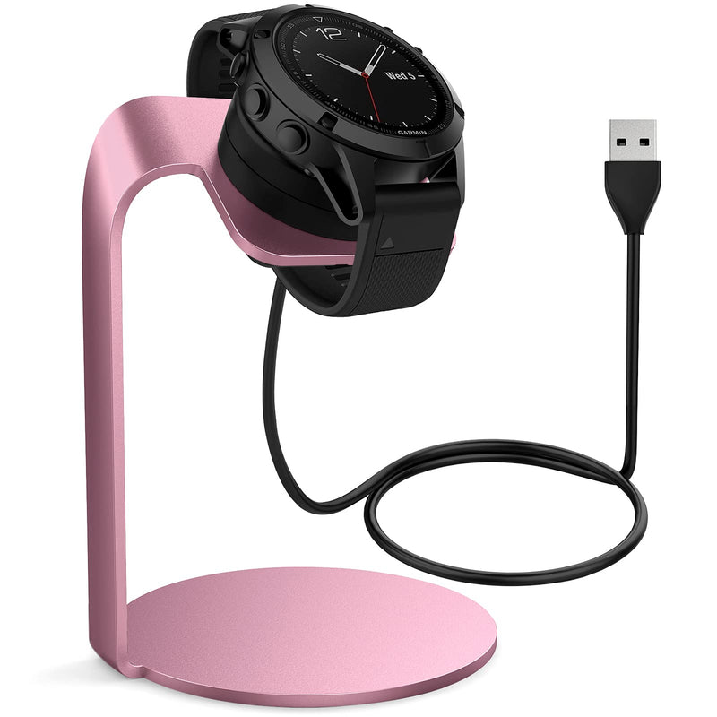 [Australia - AusPower] - Charger Stand Dock Compatible with Garmin Vivoactive 3 4 4S/ Vivoactive 3 Music/Venu Sq, USB Charging Station Dock, Portable Charger Dock Power Cable Cord Holder for Garmin Fenix 5 5S 5X 6 6S 6X Rose Pink 