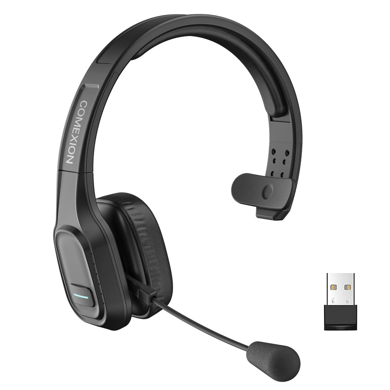 [Australia - AusPower] - COMEXION Trucker Bluetooth Headset V5.0, Wireless Headphone with Noise Canceling&Mute Microphone for Cell Phones, On Ear Bluetooth Headphone with Wireless&Wired Mode for Trucker, Home Office, Skype BH-M100 with Dongle 