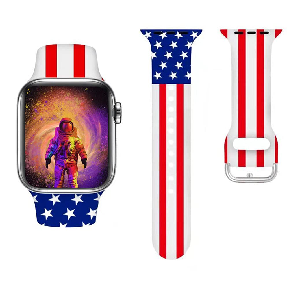 [Australia - AusPower] - KAIJIA Silicone Band Compatible with Apples Watch Series 7 6 5 4 3 2 1 SE for iWatch 45/44/42mm&38/40/41mm,Aesthetic Patriotic American Flag Designed,Waterproof Comfortable Smartwatch Strap Stars＆Stripes 38/40/41mm 