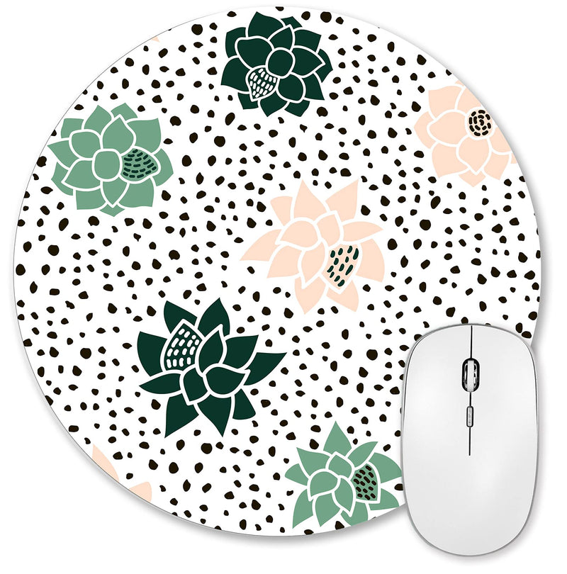 [Australia - AusPower] - HUOCAIREN Polka Dot Print Mouse Pad, Succulents Hand Drawn Mouse Pads, Cute Round Mousepad for Laptop Computer Office, Desk Accessories, Gift for Her, 7.9 x 7.9 Inch - Pink/Green 