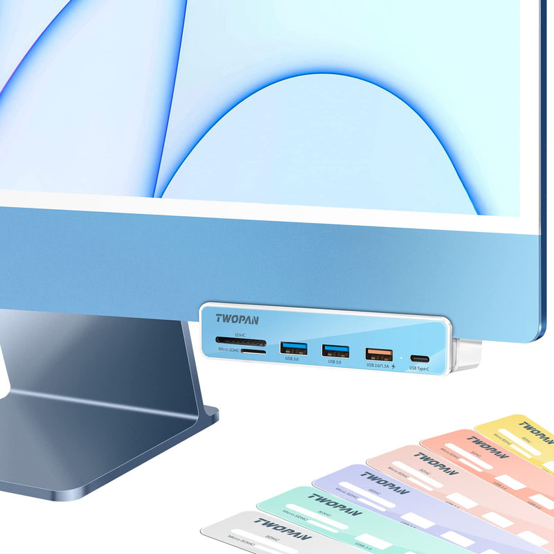 [Australia - AusPower] - TWOPAN USB C Hub Multiport Adapter for iMac, 6 in 1 USB C to USB Adapter iMac 2021, USB Hub for Laptop, iMac 24 inch 2021, USB Splitter with USB 3.0 Port, Micro/SD Card Readers & Multi Colored Panels 