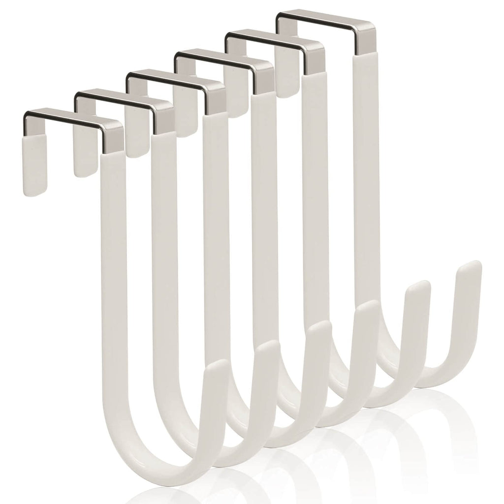 [Australia - AusPower] - 6 Pack Over The Door Hooks, Peasulin Over The Door Hangers Hooks, Soft Rubber Surface Prevents Scratches, White Door Hooks for Bathroom, Living Room, Kitchen Hanging Clothes, Towels, Shoe Bag, Hats 