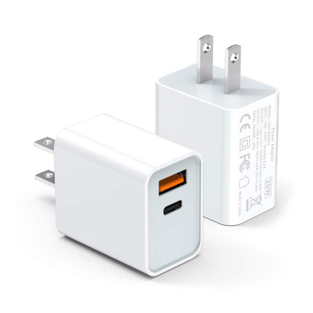 [Australia - AusPower] - iPhone 13 12 Fast Charger, 2-Pack 20W USB C Wall Charger, Dual Port PD Power Delivery Fast Charge Block Plug for iPhone 13/12/11 /Pro Max, XS/XR/X, iPad Pro, AirPods Pro, Samsung Galaxy and More 2PACK White 