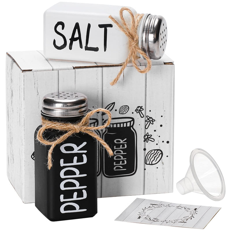 [Australia - AusPower] - NETANY Farmhouse Salt and Pepper Shakers Set, Kitchen Decor for Home, Wedding Gifts - Rustic Black and White Shaker Sets with Stainless Steel Lids, Blessing Cards and Exquisite Package 