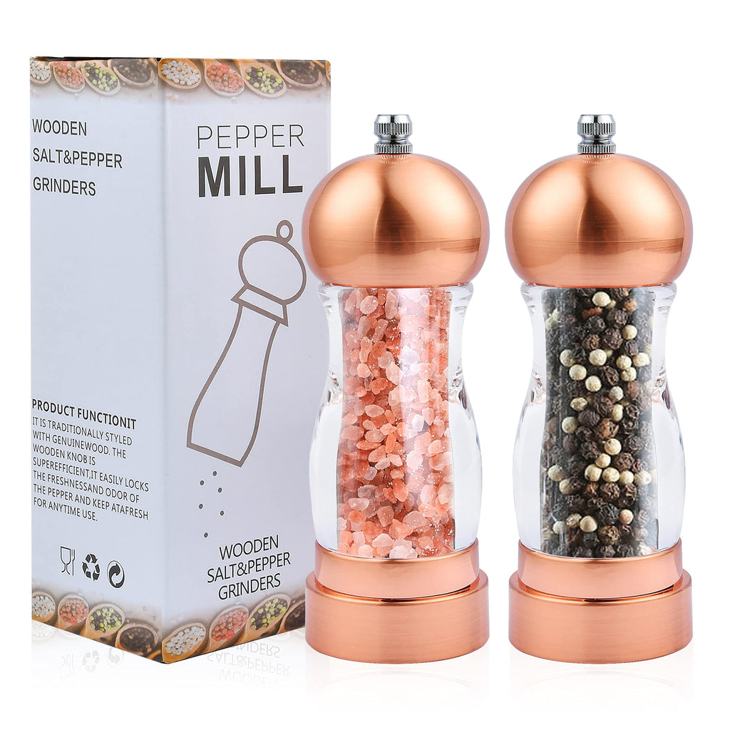 [Australia - AusPower] - Gransuncy Premium Acrylic and Stainless Pepper Grinder Set, Salt Grinder and Pepper Mill with a Adjustable Ceramic Rotor(Bronze)Gold 10*7*6cm Gold 