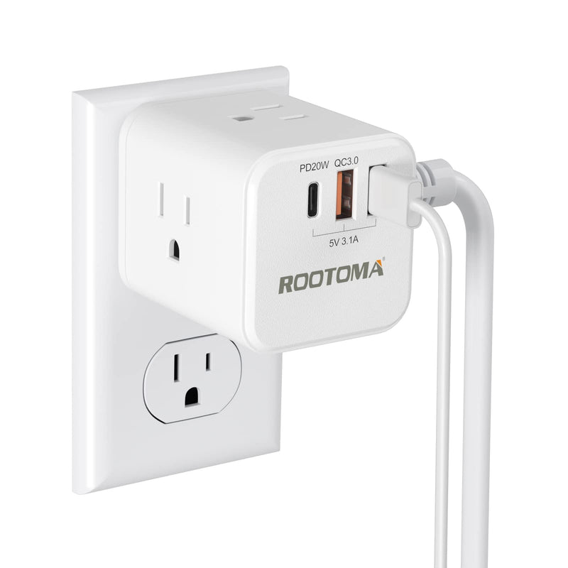 [Australia - AusPower] - USB C Outlet Extender, Multi Plug Outlet Adapter, with 3 Electrical Outlets 3 USB (QC3.0 Fast Charge & USB C PD), Power Strip Outlet Splitter with Wall Charger, for Home,Kitchen,Bedroom Cruise , White 