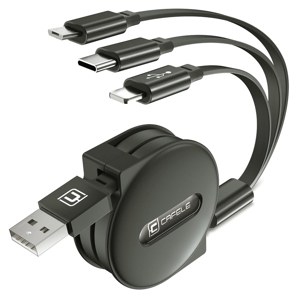 [Australia - AusPower] - CAFELE Multi Charging Cable, Retractable USB C Charging Cable 2A Max, Universal Charger Cable (3A Total) with Type C/Micro USB/I Port for Phones(Samsung Galaxy,Google Pixel)/Tablets/Home/Office/Travel Green pack 1 