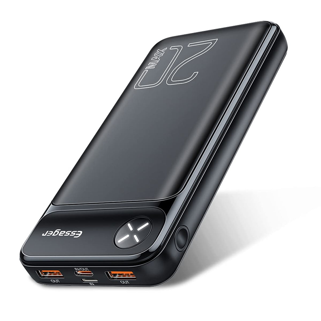 [Australia - AusPower] - Essager Portable Charger 20000mAh Power Bank USB C PD 20W QC 3.0 Fast Charging External Battery Pack Charger, Powerbank for iPhone 13 12 11 Pro Max iPad Samsung Cell Phones black 