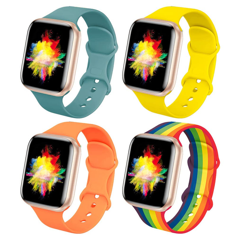[Australia - AusPower] - Smartwatch Band Compatible for Apple Watch Band 38mm 40mm 42mm 44mm,fhjoo Soft Silicone Band Replacement Wrist Strap for iWatch Series 6/SE/5/4/3 Pink blue/Bright yellow/Papaya/Rainbow 38mm/40mm Small 
