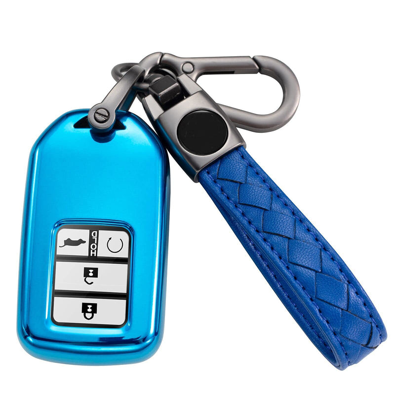 [Australia - AusPower] - CHENMI for Honda Key fob Cover with Leather Keychain,Soft TPU Full Cover Protection,Key fob case Compatible with Honda Accord Civic CRV Pilot Odyssey Passport，Key Fob Shell-Blue, D699-5, Blue E-Blue 