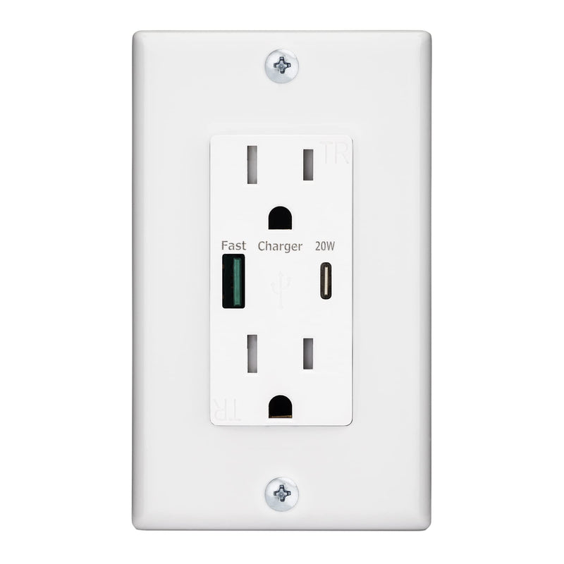 [Australia - AusPower] - Luxtronic USB Wall Outlet Fast Charge - Tamper Resistant QC 3.0/PD 3.0 Receptacles, Type C Type A Charging Station Port, Fast Charger Compatible with iPhone, iPad, Samsung, Android Devices (1 Pack) 1 Pack 