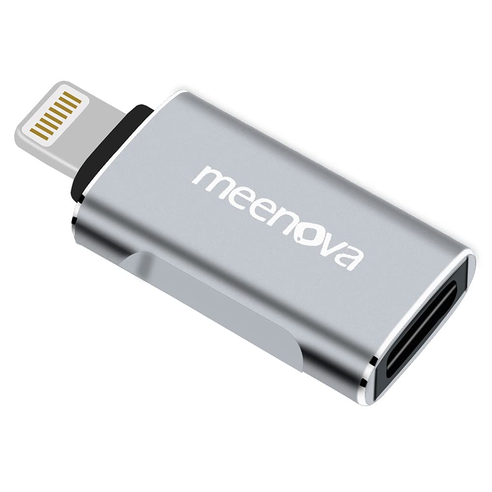 [Australia - AusPower] - meenova USB-C Female to iOS 14 OTG Adapter, Type C Cable Charger Adaptor Compatible with iPhone/iPad 8 Pin Devices Support Data-Grey 