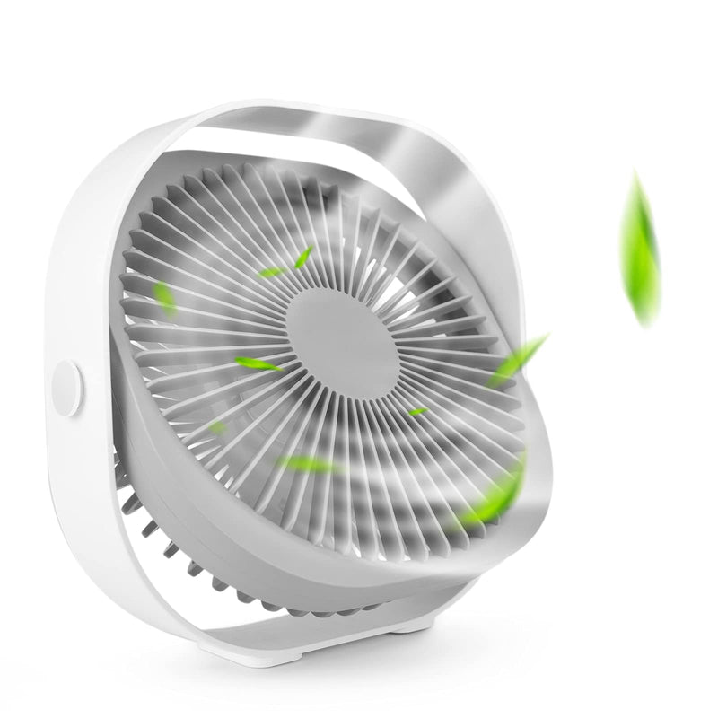 [Australia - AusPower] - Desk Fan, Portable Personal Table USB Fan Rechargeable 8’’ Small Electric Cooling Desktop Fan, Adjustable 3 Speeds Strong Airflow 360 Rotation Ultra Quiet for Bedroom Home Office Travel (White) White 