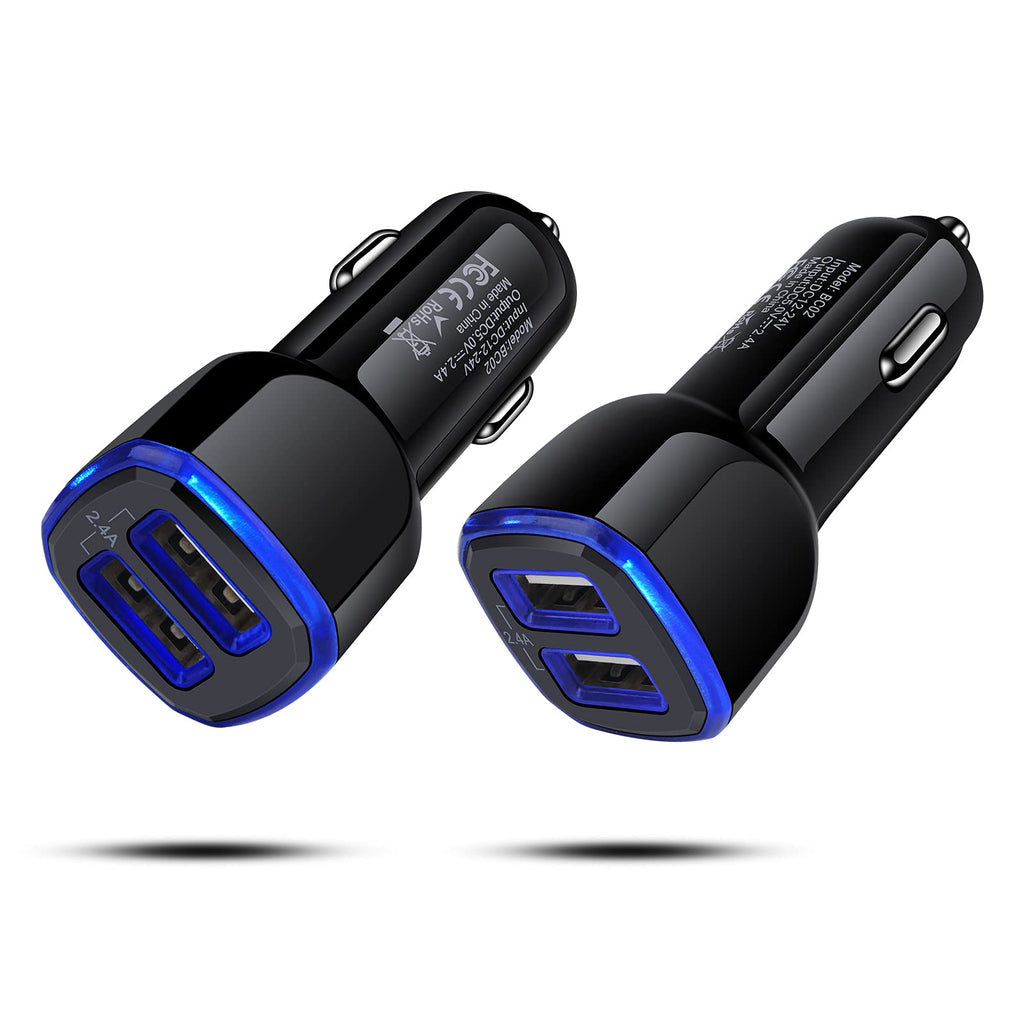 [Australia - AusPower] - Type C Car Charger, 2.4A Dual Port Fast Car Adapter Plug Cigarette Lighter USB Charger for iPhone 11 12 11Pro Max 12Mini XR XS 8, Samsung Galaxy S21 S20 S10 S9 S8 Note 21 A21/51/71/42, Google Moto LG 