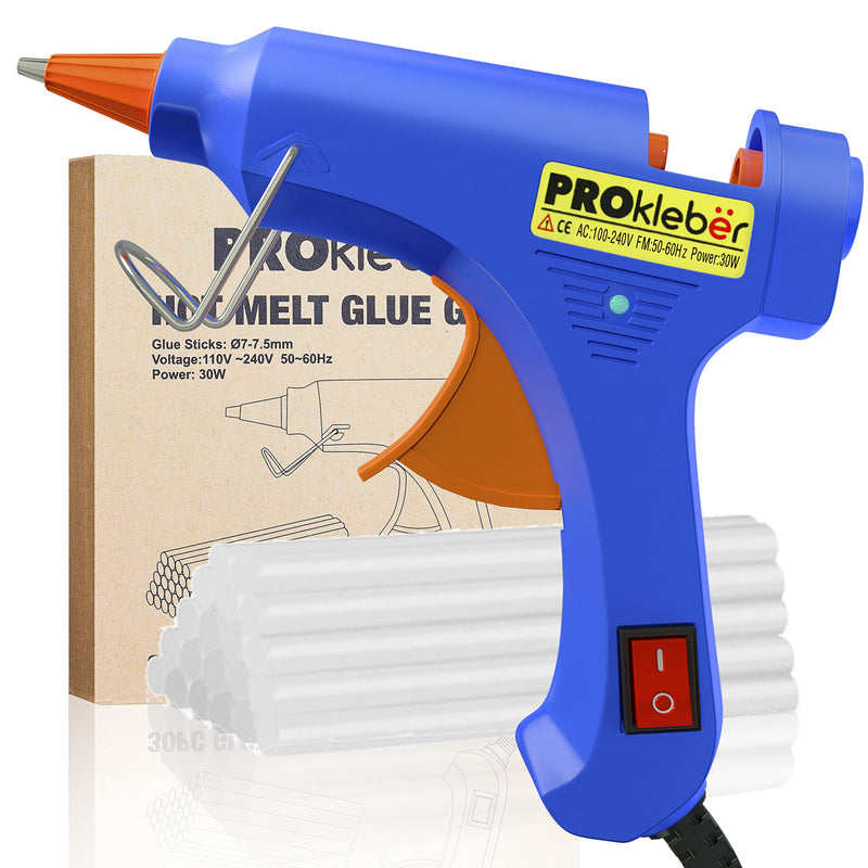 [Australia - AusPower] - PROkleber Hot Melt Glue Gun Kit Mini Size 30 Watt with 30 pcs Premium Glue Sticks for DIY Arts Crafts Projects Sealing Quick Repairs Home Office (Blue) Blue 