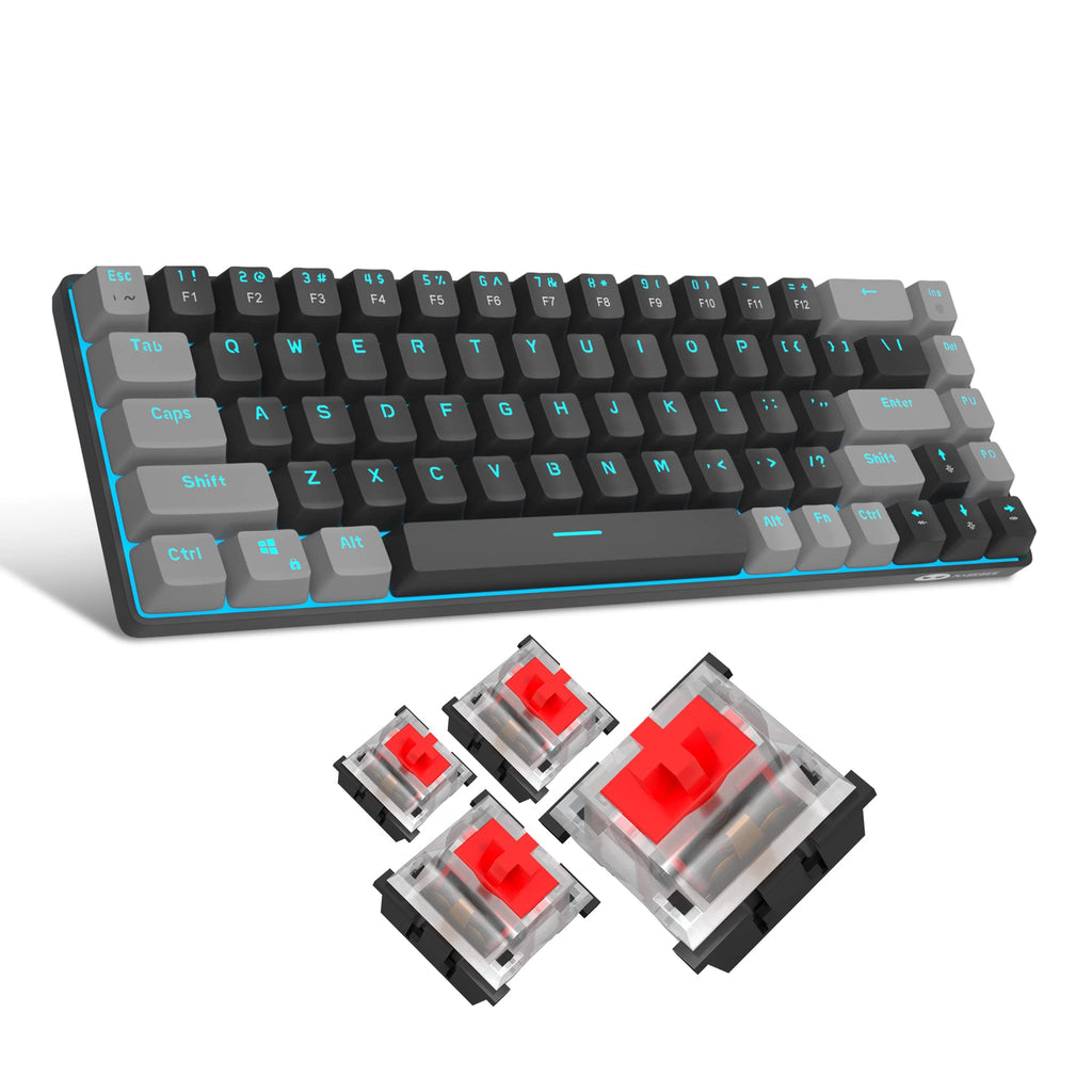 [Australia - AusPower] - Percent 60 Gaming Mechanical Keyboard,Compact 68 Keys Anti-ghosting with Blue Switch with Detachable Type-C Keyboard for PC Gamer Windows Laptop Mac/Xbox(Red Switch, Gray & Black) Gray & Black/Red Switch 