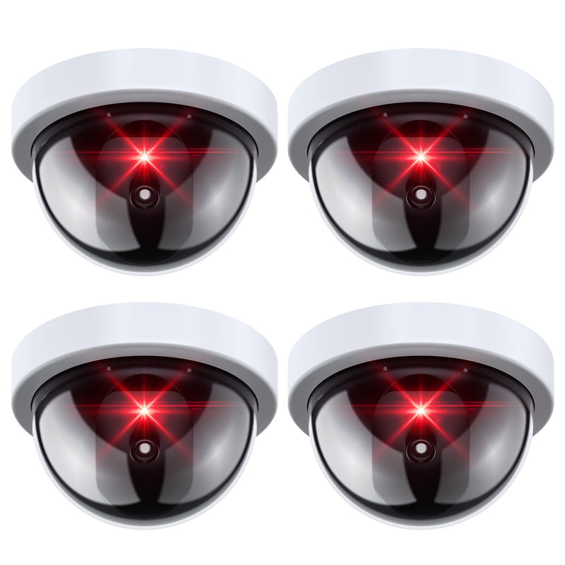 [Australia - AusPower] - BNT Dummy Security Camera, Fake Security Camera with One Red LED Light, Built-in a Light Sensor, Realistic Wireless Surveillance System for Home and Businesses Indoor Outdoor (White, 4 Pack) 