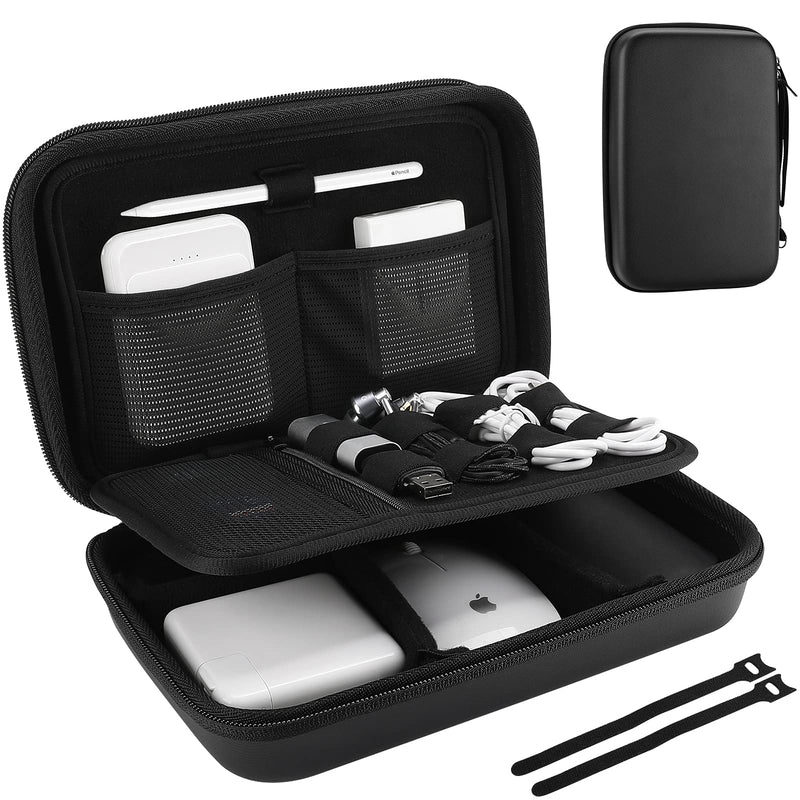 [Australia - AusPower] - ProCase Hard Travel Electronic Organizer Case for MacBook Power Adapter Chargers Cables Power Bank Apple Magic Mouse Apple Pencil USB Flash Disk SD Card Small Portable Accessories Bag -Black Black 