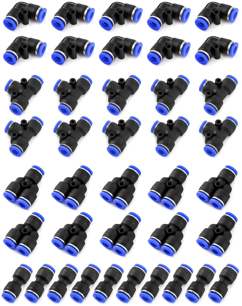 [Australia - AusPower] - QWORK Pneumatic Fittings Kit, 40 Pcs 1/4 Inch Od Push to Connect Fittings Air Line Quick Fittings Kit, 10 Spliters+10 Elbows+10 tee+10 Straight 