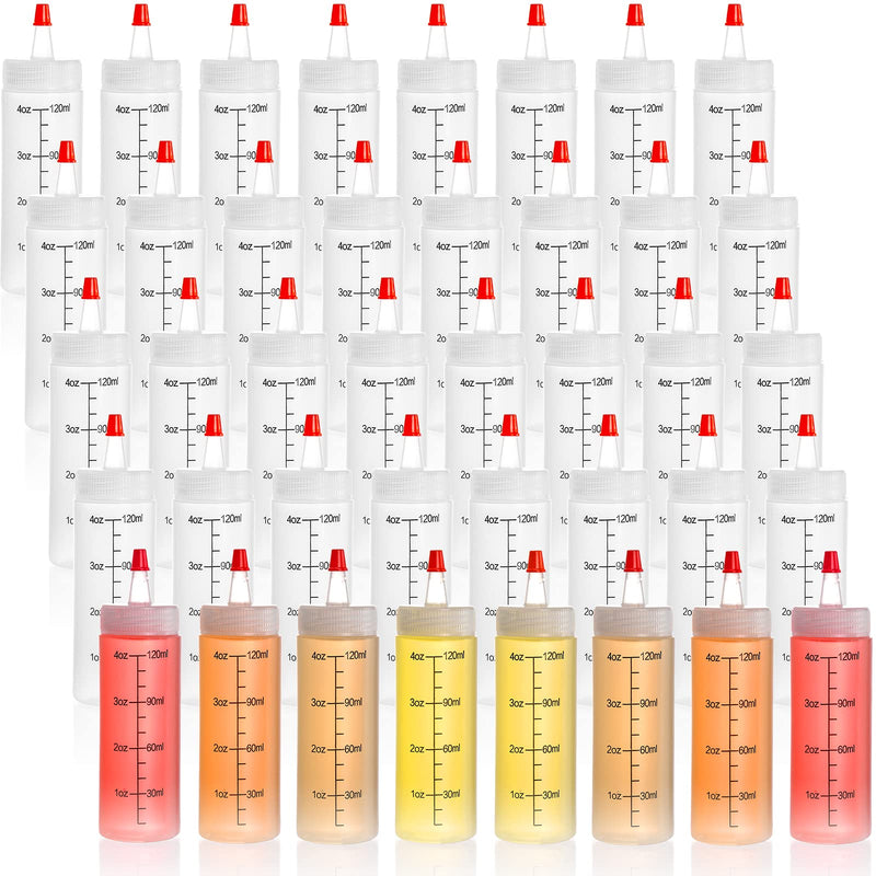 [Australia - AusPower] - Foraineam 40 Pack 4 oz (120 ml) Small Condiment Squeeze Bottles with Red Tip Cap and Measurement, Durable Plastic Squirt Bottle for for Cookie Decorating, Sauces, Syrup, Salad, Arts and Crafts 
