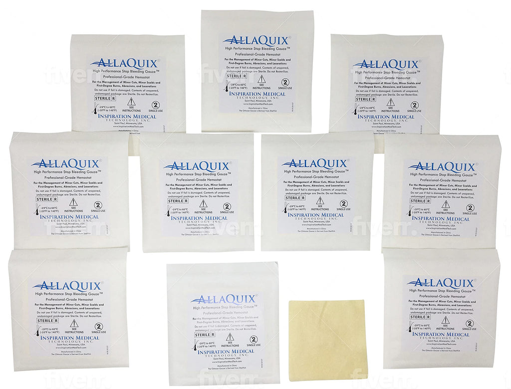 [Australia - AusPower] - AllaQuix High Performance Stop Bleeding Gauze - X-Large (4"x4"Square) - (10-Pack) Professional-Grade First-Aid Hemostatic Gauze (Blood Clotting Bandage) 