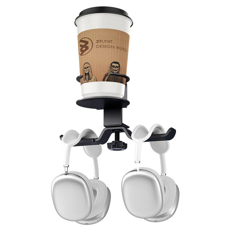 [Australia - AusPower] - WixGear Headphone Stand, 2 in 1 PC Gaming Headset Stand Cup Holder, with Cable Organizer, 360° Adjustable & Rotating Arm Clamp Headphone Holder, Suitable for All Headphones and Drinks 