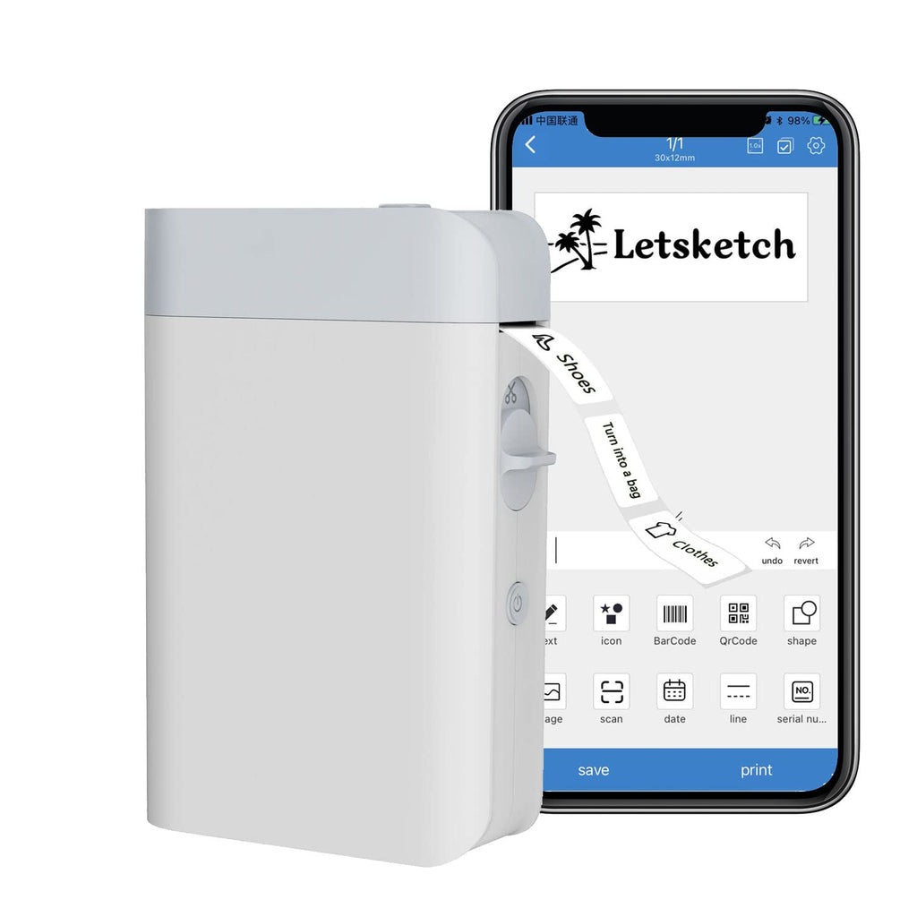 [Australia - AusPower] - LetSketch Label Maker Wireless Bluetooth Thermal Printer Portable Pocket Inkless Printer, Mini Sticker Maker with Tape 1 Tapes-White 
