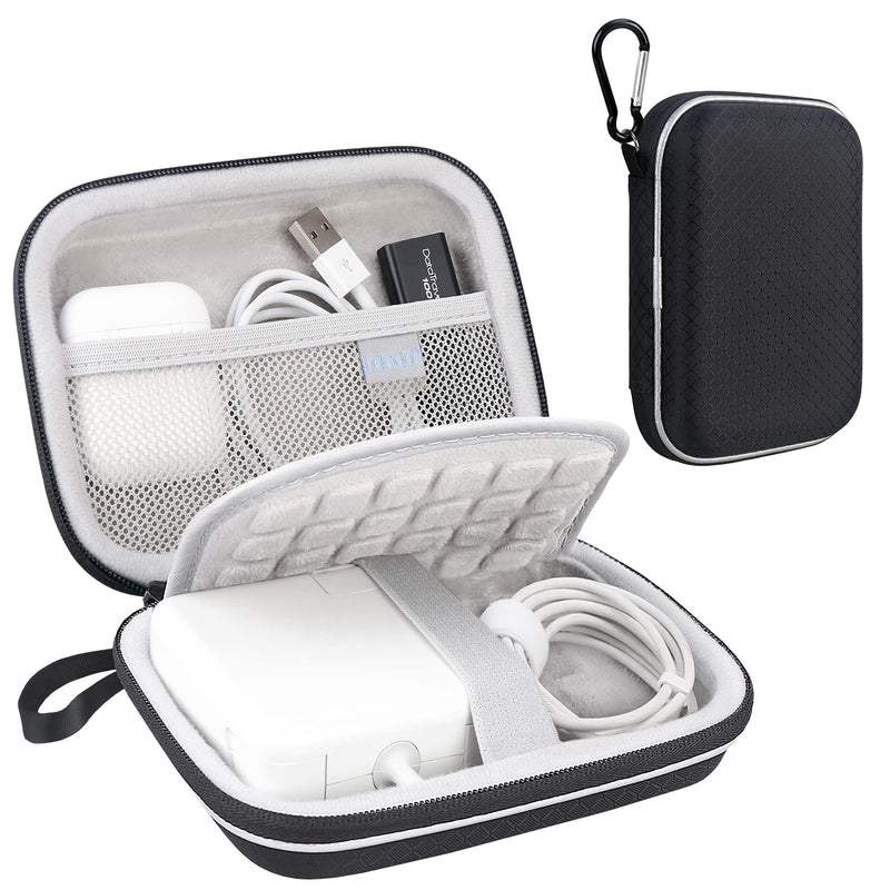 [Australia - AusPower] - Lacdo Hard Carrying Case for MacBook Pro Air MagSafe/MagSafe 2 Power Adapter, iPhone13/13 Pro Charger, USB-C Hub, Type-C Hub, Earbuds, USB Cable Organizer EVA Protective Shockproof Travel Bag, Black 