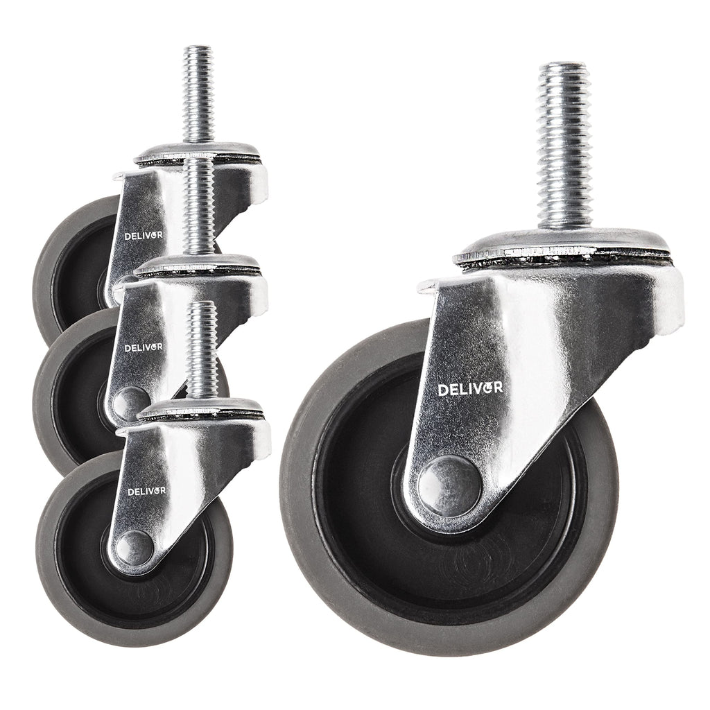 [Australia - AusPower] - DELIVER 2 Inch, Swivel Caster Wheels, Set of 4, 80 Lbs Per Caster, for Desk Chair, Office Chair, Stem Casters, Replacement Rubber Caster Wheels, Metal Threaded Stem 3/8”-16 x 1” Caster 2 Inch Swivel 