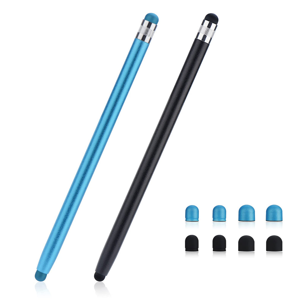 [Australia - AusPower] - Stylus Pens for Touch Screens (2 Pcs), Capacitive Stylus 2 in 1 Tips Sensitivity Pen for iPad iPhone Tablets Samsung Galaxy All Universal Touch Screen Devices - Black/Blue 