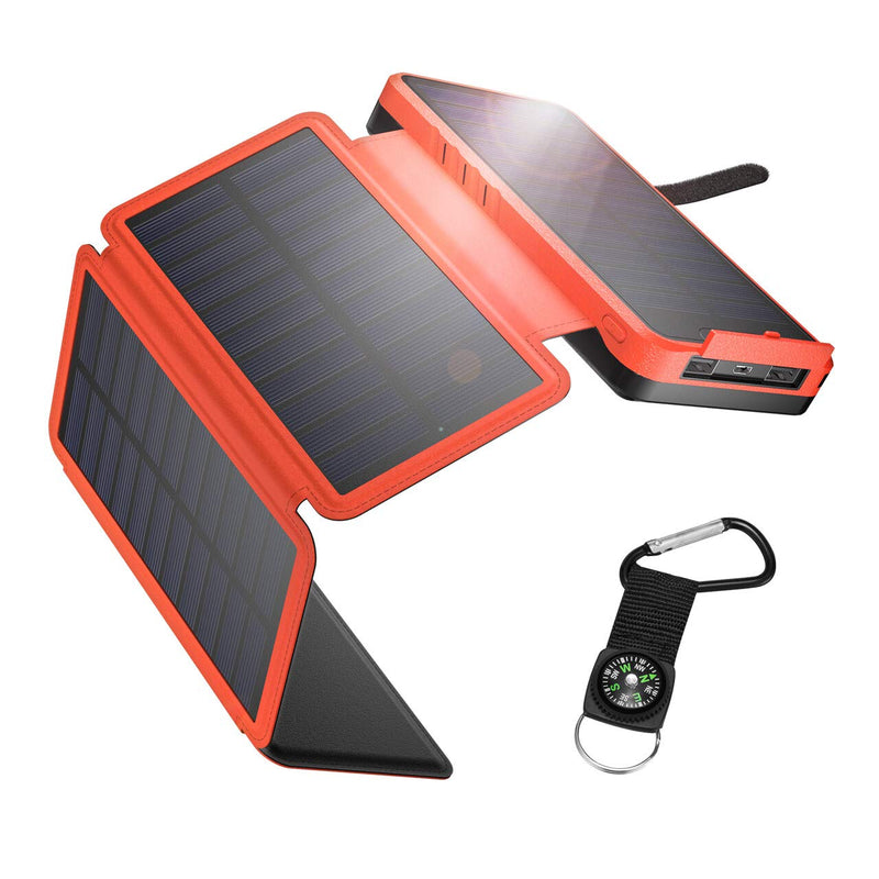 [Australia - AusPower] - Solar Charger 26800mAh, Outdoor Solar Power Bank with 4 Foldable Solar Panels and 2 High-Speed Charging Ports for iPhone, Tablets, Samsung, iPhone with Waterproof LED Flashlight-Orange Orange 