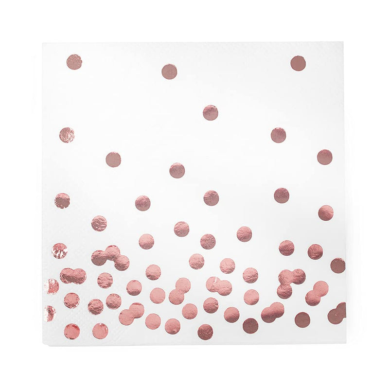 [Australia - AusPower] - 80 Pack of White Paper Cocktail Napkins with Gold Foil Polka Dot Confetti，Polka Dot Party Supplies(5 x 5 in，3-ply) (Rose Gold) Rose Gold 