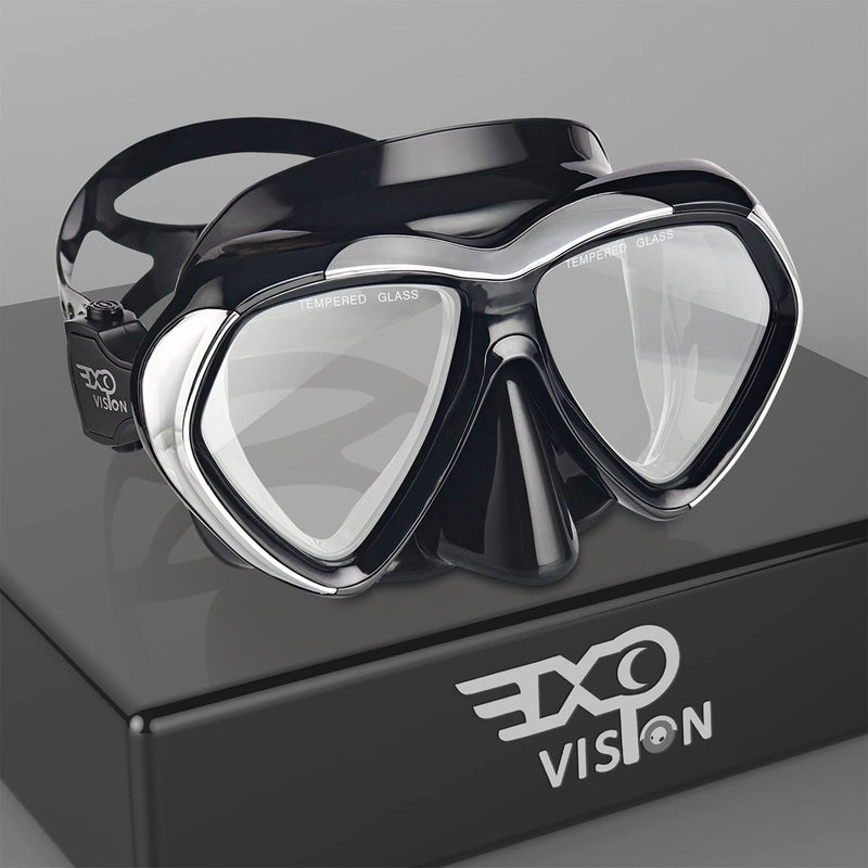 [Australia - AusPower] - Adult Scuba Diving Mask, Anti-Fog Dive Mask, Anti-Leak Tempered Glass Swim Goggles with Nose Cover, Professional Snorkeling Gear for Snorkeling Freediving Swimming Spearfishing Black 