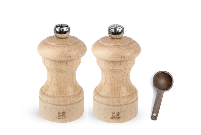 [Australia - AusPower] - Peugeot Bistro Manual Salt & Pepper Mill, Natural Wood 10 cm - 4in - With Wooden Spice Scoop 