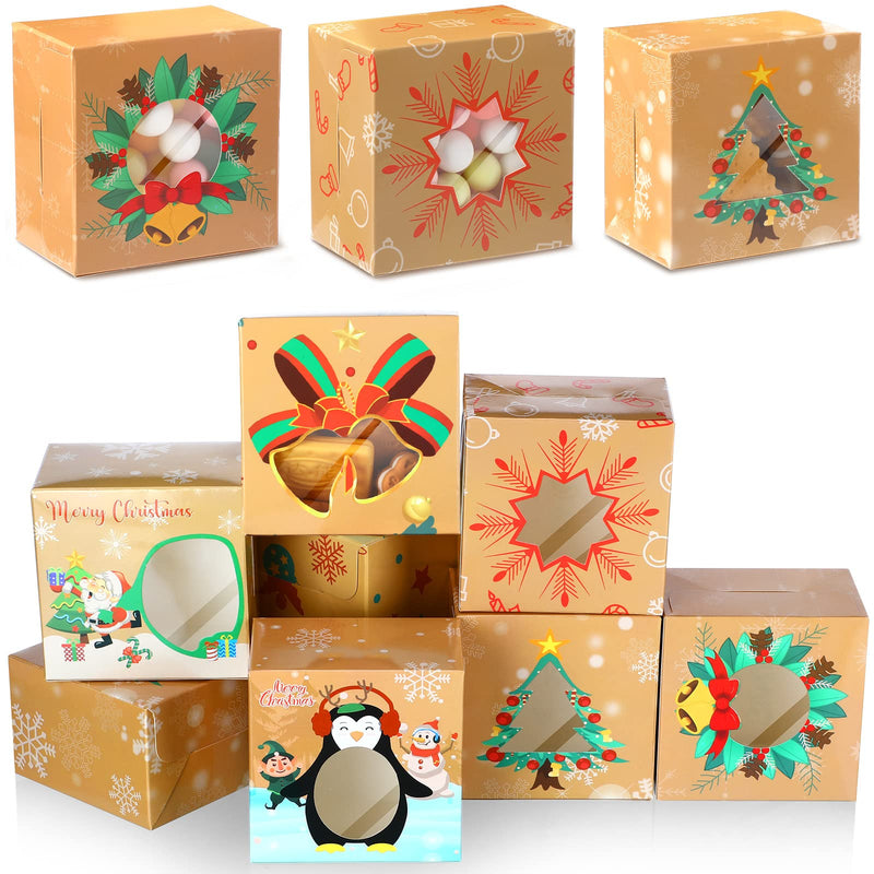 [Australia - AusPower] - 24 Pieces 4 x 4 x 2.5 Inches Christmas Cookie Boxes Bakery Boxes with Window Candy Cookie Treat Boxes for Gift Giving Mini Pie Boxes for Christmas Party Doughnuts, Cupcakes, Gifts 