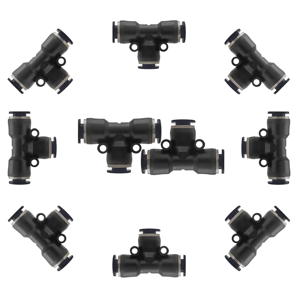 [Australia - AusPower] - Rierdge 10 Pcs Tee 1/4 inch OD Pneumatic Quick Connect Fittings, Plastic Push to Connect Tube Fittings Push Lock 