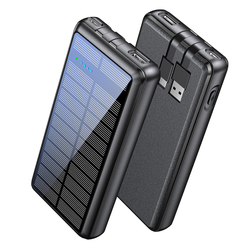[Australia - AusPower] - Portable Charger 36800mAh, LENGSUM Power Bank Solar Charger with 2 Output Ports, Built-in 2 Durable Cables, External Battery Pack for Cellphone and Tablet 