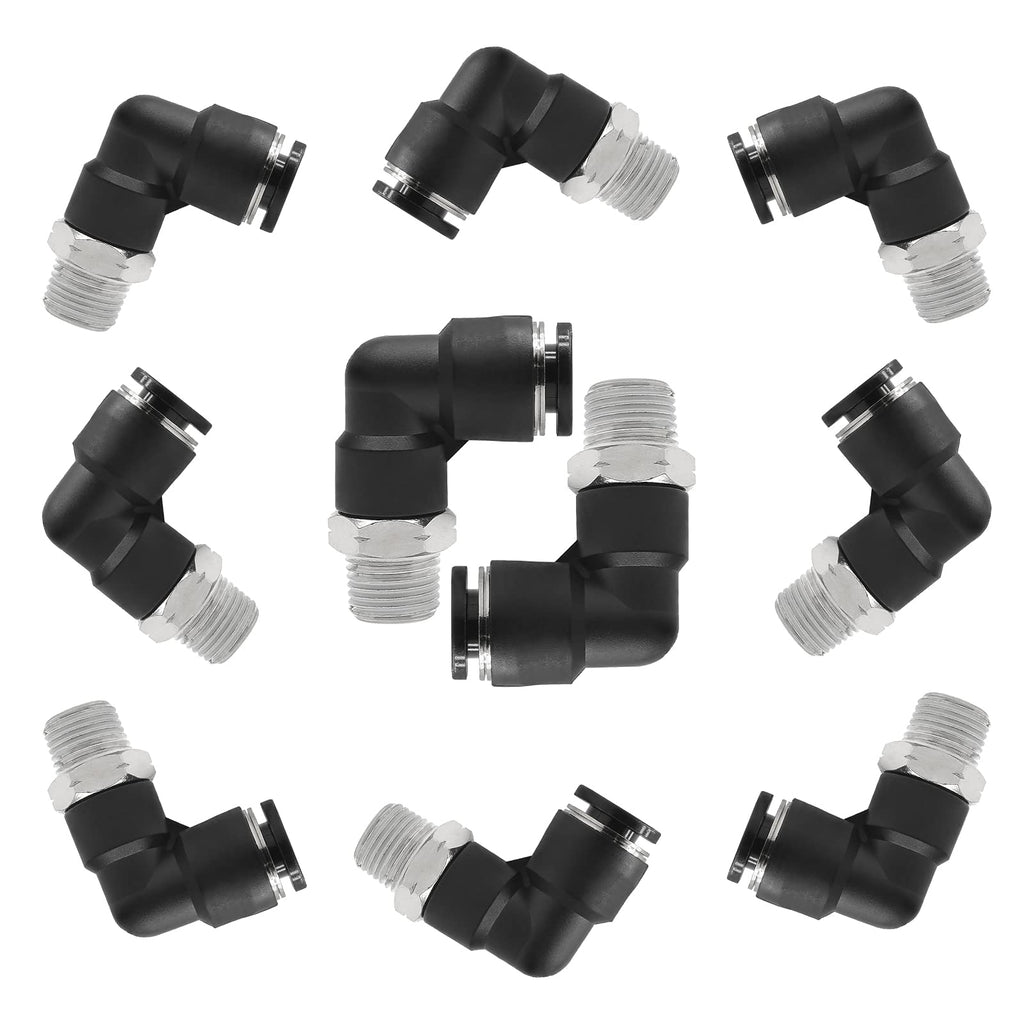[Australia - AusPower] - Rierdge 10 Pcs Elbow Push to Connect Air Fittings, 90 Degree Pneumatic Tube Fitting Male Elbow 1/4 Inch Tube OD to 1/8 Inch NPT Thread 1/4" OD to 1/8" NPT 