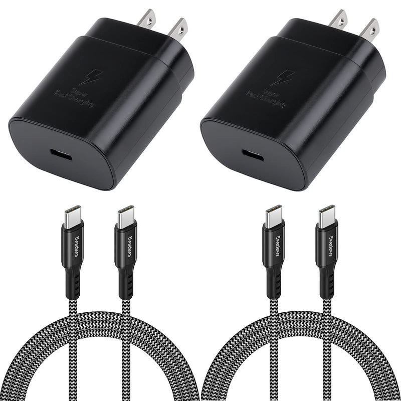 [Australia - AusPower] - 25W USB-C Super Fast Charger Kit, 2-Pack PD Type C Wall Charger Block and USB C to C Fast Charging Nylon Braided Cable for Samsung Galaxy S21/S21 Ultra/S20/S9/S8/S10e/Note 10 20 Plus, iPad Pro 12.9/11 