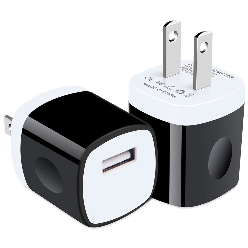 [Australia - AusPower] - iPhone Charger Box, 1A Fast Charging Block 2Pack USB Cube Plug Wall Charger Power Adapter Compatible iPhone 12 Pro Max/SE/11/XS/X/XR/8, Samsung Galaxy S21+ S20Plus S10e S9 S8, Note 20Ultra 10, Pixel 5 BLACK 
