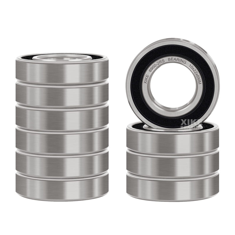 [Australia - AusPower] - XIKE 10 Pcs 6900-2RS Bearings 10x22x6mm, Double Rubber Seals and Pre-Lubricated, Deep Groove Ball Bearing. 6900-2RS 10x22x6mm 