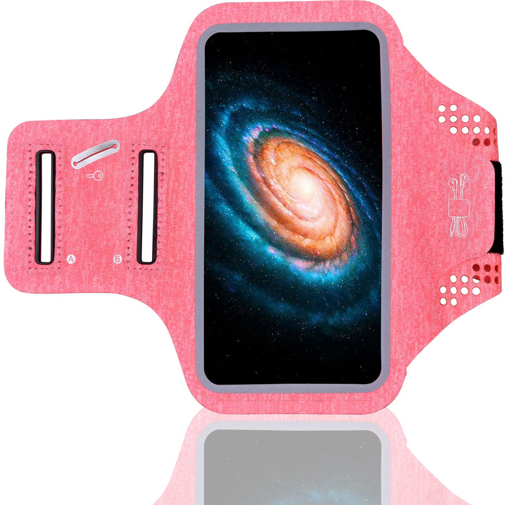 [Australia - AusPower] - Cell Phone Armband for Running, iPhone & Galaxy Cell Phone Sports Arm Bands for Women, Men, Runners, Jogging, Walking, Exercise & Gym Workout. Fits All Smartphones. Adjustable Strap & Key Pocket Pink 