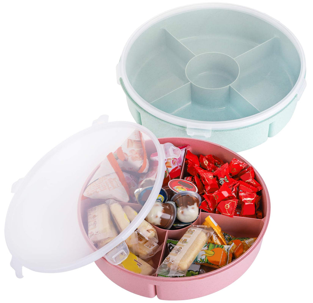 [Australia - AusPower] - Yesland 2 Packs Candy and Nut Serving Container - 11.25 Inches Serving Trays with Lid - 5 Compartment Appetizer Tray / Divided Camping Snack Plate for Snack, Nuts, Candy 