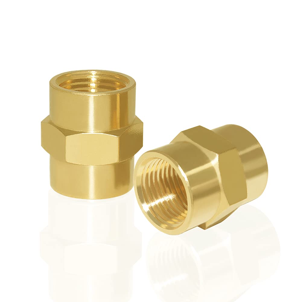 Hooshing 2PCS Brass Pipe Fitting Air Hose Fittings Coupling 1/2 x